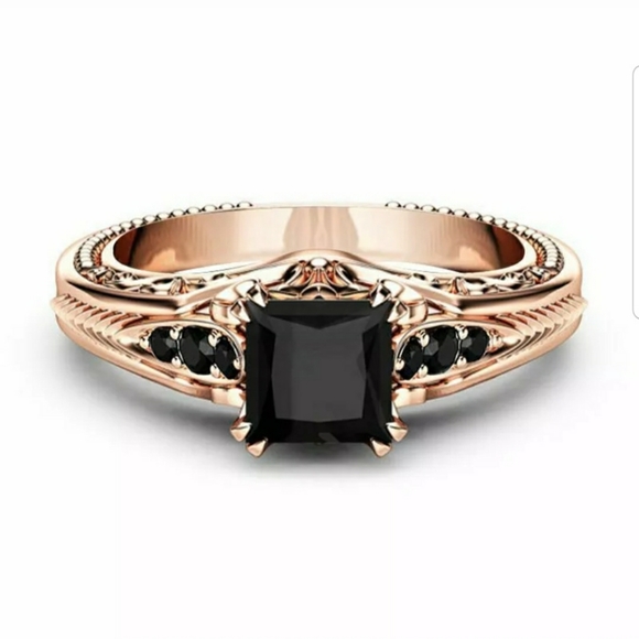 Jewelry - Stunning Rose Gold Filled Black Sapphire Ring
